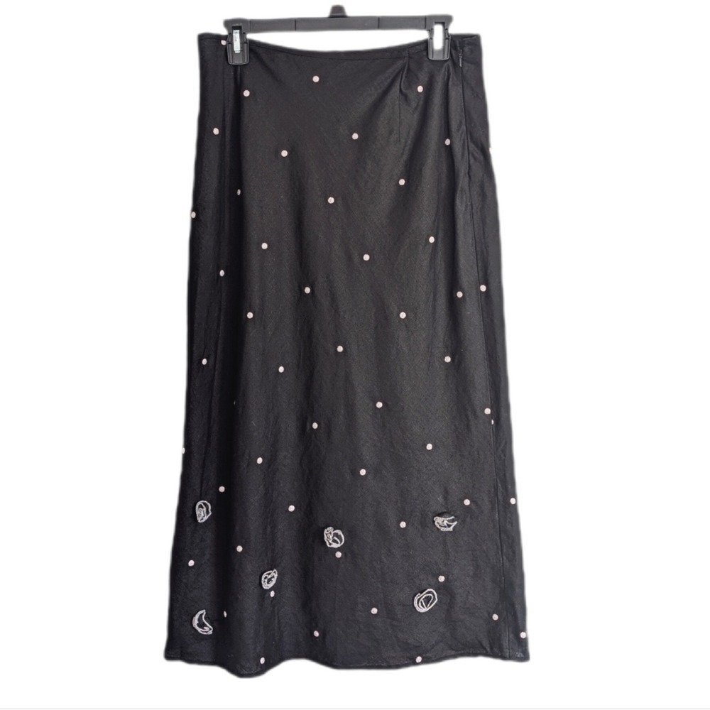 Richard Malcom Vintage 90s Balletcore Embellished Irish Linen Midi Skirt